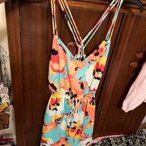 BeBop Aqua and Coral Floral Girls' Romper